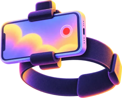 Celular preso em um suporte de cabeça, gravando